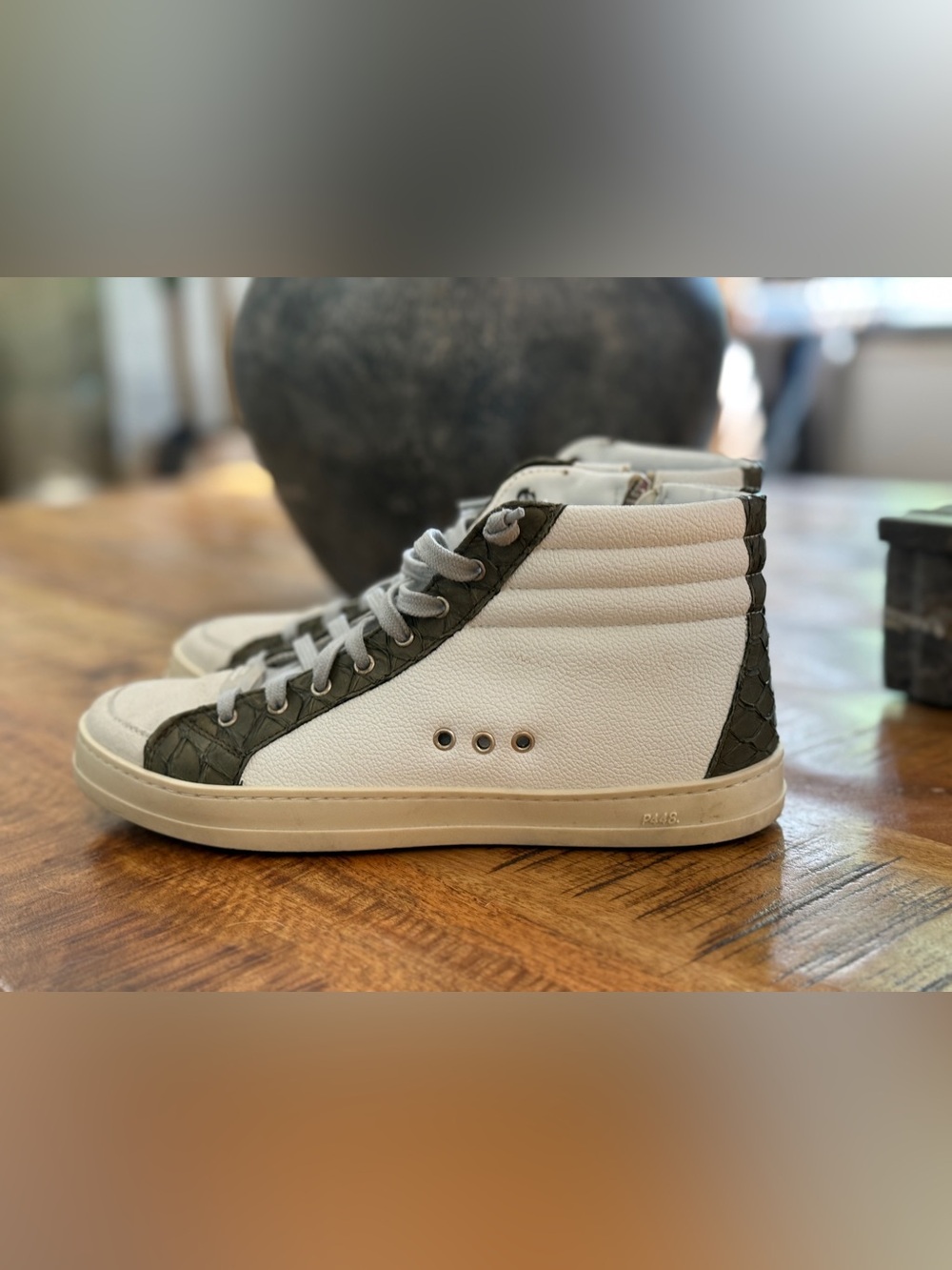 Women’s P448 High-Top Athletic Sneakers in White and Olive